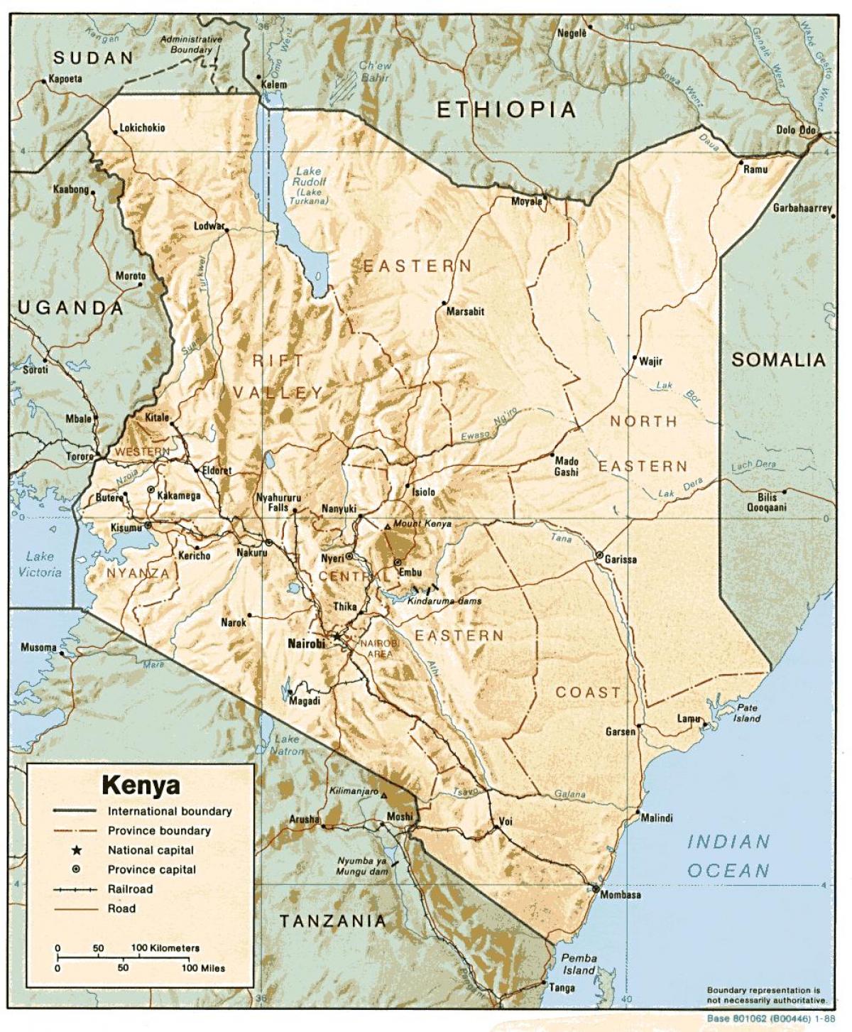 خريطة كينيا تبين المدن الرئيسية