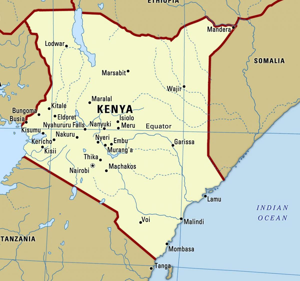 خريطة كينيا مع المدن